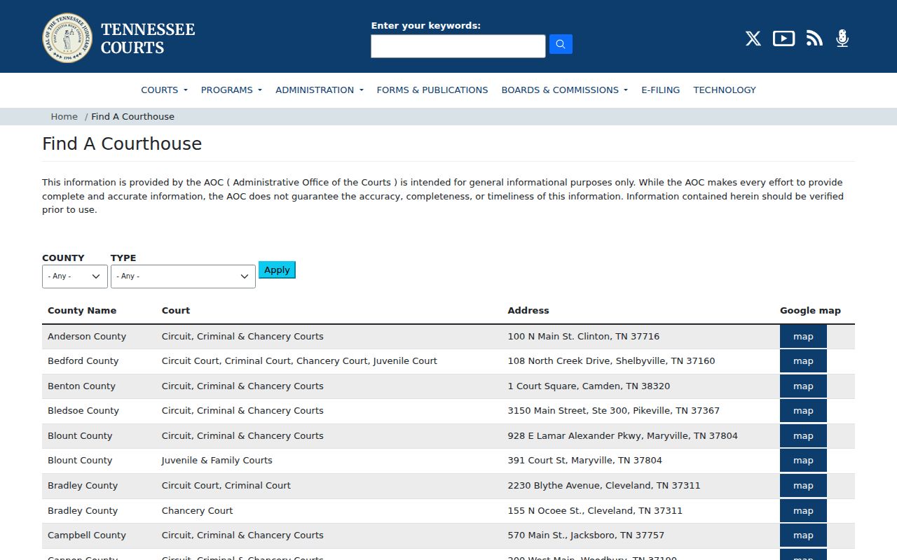 Smith County court case courthouse directory