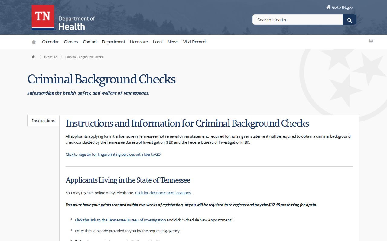 Smith County criminal record fingerprint instructions for IdentoGO
