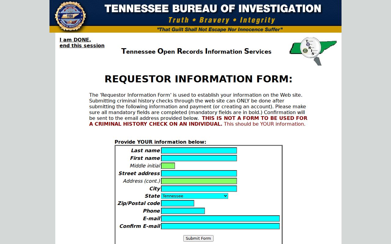 Smith County criminal record request fields in TN-FlexCheck